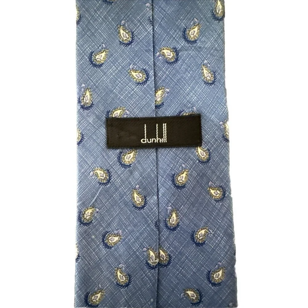 Dunhill Necktie Tie 100% Silk Classic 60” Blue Paisley Pattern Office Business - Picture 6 of 6